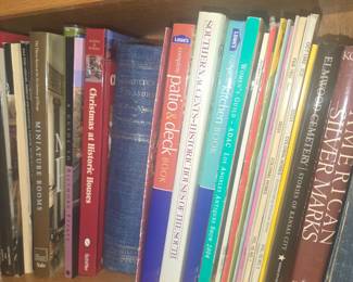 Bookcase with collection of books on antiques, travel, foreign languages and auction catalogues