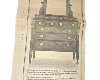 Clipping from the Maine Antiques Digest -with similar Thomas Seymour school dressing table -smaller than the one in this sale. 