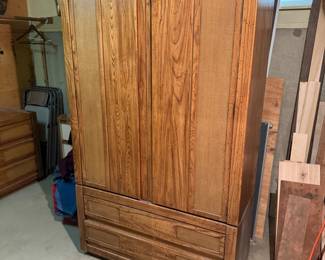 Burlington House of Furniture Large Mid-Century Wood and Rattan Armoire