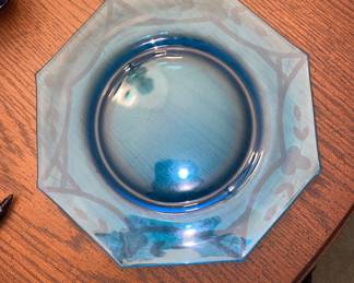 vintage blue octagonal glass plates