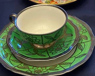 Vintage Rosenthal Chippendale green with silver overlay dishes