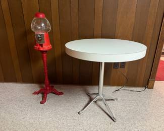 Gumball Machine and Mid-Century Chrome and Laminate Table