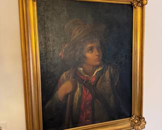 Late 19th century painting in the style of Emma Von Muller, oil on canvas of a young boy with hat and coat, unsigned - artist unknown