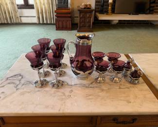 Farber Bros. Mid-Century Stainless Steel and Glass Liquor Set