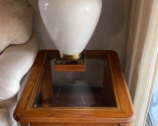 Two End Tables With Two Matching Lamps.