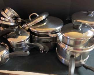 Large lot of assorted pots and pans by different makers