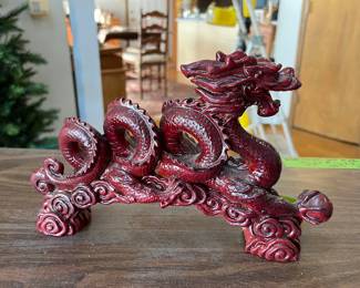 Vintage Resin Red Dragon Statue
