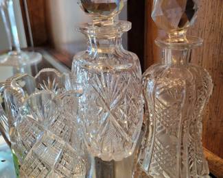 Cut Glass Bottles and Creamer