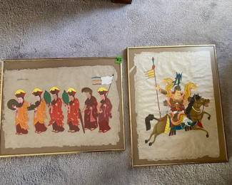 Two Asian Inspired Paintings on Cloth