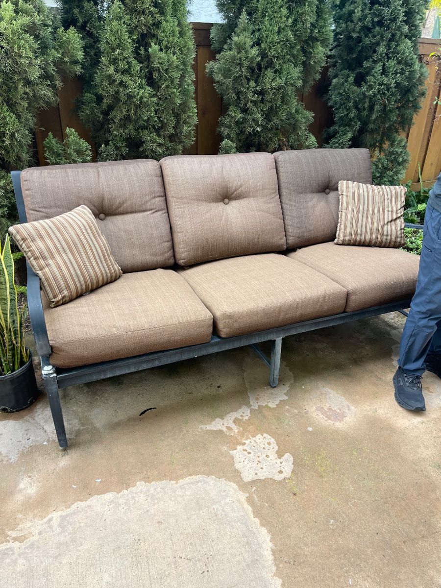 Hi - everything available will be priced here - the only items are the large furniture and light fixtures. Nothing small this sale
Fiberglass Buddha Fountain by Z Gallery $50
Vinotemp Wine Refrigerator $75
Sectional patio set with orange cushions
6 seats and a table $ 500
Exterior Spanish Style Light Sconces $50 each - Must have a licensed electrician to remove
Exterior Candle style spanish Sconces $75 each
Exterior Chandelier style large 3 globe light fixture $500
Audrey Hepburn Picture $50
Leather Club Chair Robb and Stuckey I believe $500
Audry Hepburn $50
Dresser and mirror $300
Side table$100
Black book shelf $100
Bred frame $300
Desk $150
Grey Dresser $200
Black Round Side table $100
Restoration hardware Club Chair $300
Wooden File Cabinet $400
Each
Large Wood Wall unit with desk in the Primary Bedroom $800
8 Woven Rattan Chairs $150 each
Brass and Glass Coffee table $100
Ballard Designs Console Table $180