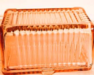 Pink Dep Glass Butter Dish