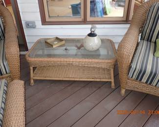 PATIO FURNITURE CHAIR & OTTOMAN - COFFEE TABLE - SIDE CHAIR