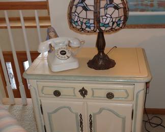 2 DOOR & DRAWER CABINET - STAINED GLASS LAMP VINTAGE PUSH BUTTON PHONE