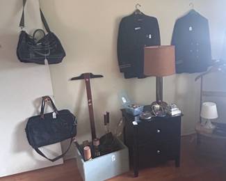 Vintage military, nightstand, badminton racquets