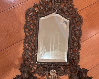 Vintage Bradley and Hubbard mirror and candle holder
