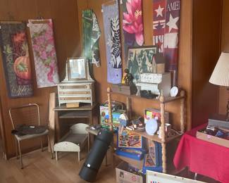 Vintage toys, yard flags