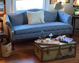 Vintage settee, trunk, artwork