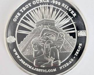 1 Ounce .999 Fine Silver Round - Aztec City of Teotihuacan Gem Brilliant Uncirculated Condition