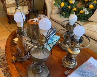 Large collection of antique table lamps