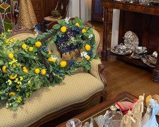 Victorian Settee, Leather Top Coffee Table, Angel Collection 