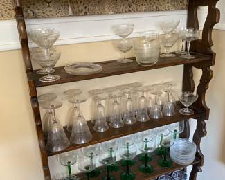 Large collection of antique etched stemware