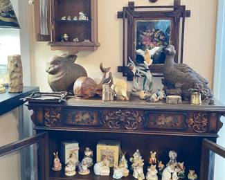 Antique Curio Cabinet, Collection of Tramp Art Frames