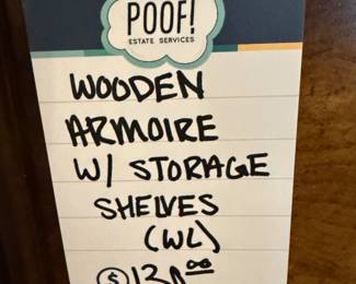 Wooden Armoire With Storage Shelves
