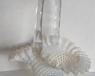 White hobnail opalescent basket
