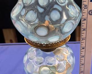 Blue opalescent Coin Dot Oil Lamp 13"