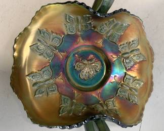 Carnival Glass double hanlded Butterfly dish