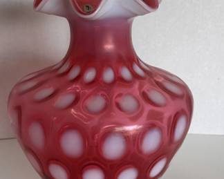 Cranberry Coin Dot 11" Vase