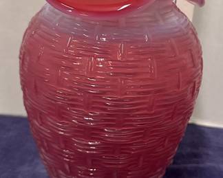 Cranberry 8" basket weave vase
