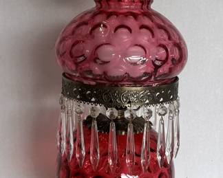 Cranberry Gone with the Wind Lamp w/glass prisms