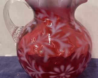 Cranberry 6" Daisy & Fern pitcher