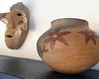 Aleutian mask + ceramic pot