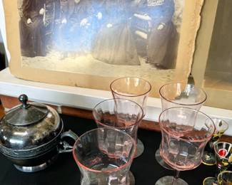 Depression glass rose pink stemware