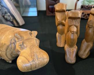 House hippo + assorted wood carvings