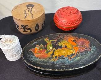 Assorted boxes, including Russian  lacquer box
