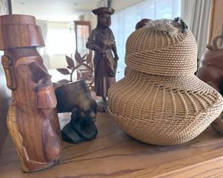 Easter Island carving; Marilyn Sharp of Black Mountain, NC basket with lid from 1990