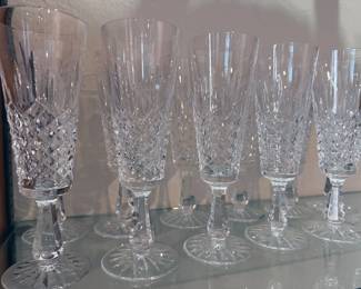 Assorted glassware: multiple sets of water, wine, cordial, cocktail glasses