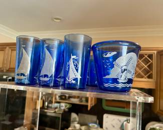Hazel Atlas cobalt ice bucket & glasses