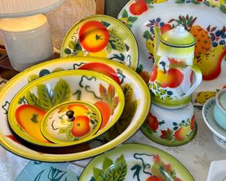 vintage fruit design enamelware