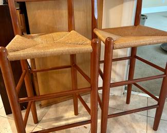 pair of rush-seat barstools