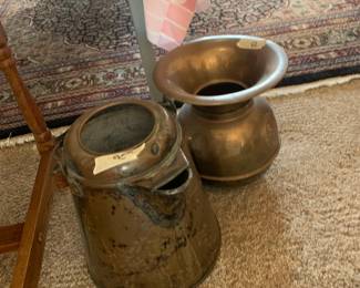 Brass spittoon, and Copper Pot