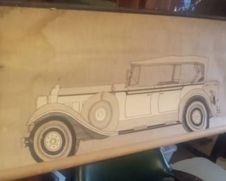 Early Car Drawing-Hand Done-Over 4 feet long
