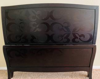 Decorative Appliqué Black Wood Full Size Bed. Headboard/Foot.