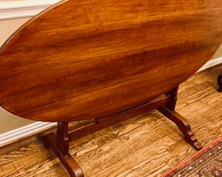 Vintage Large Oval Walnut Tilting Wine Tasting Table.