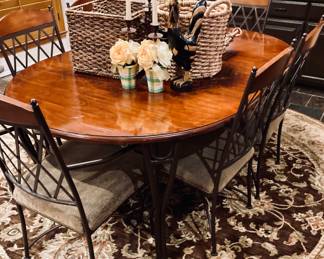 Napa Ridge Oval Table Iron Legs and 4 Iron Side Chairs. w/Leaf 72" x 48".