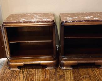 Marble Top Wood End/Accent Tables. (2)