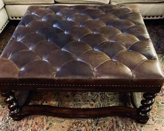 Bernhardt Barley Twist 43"x43" Leather Ottoman -